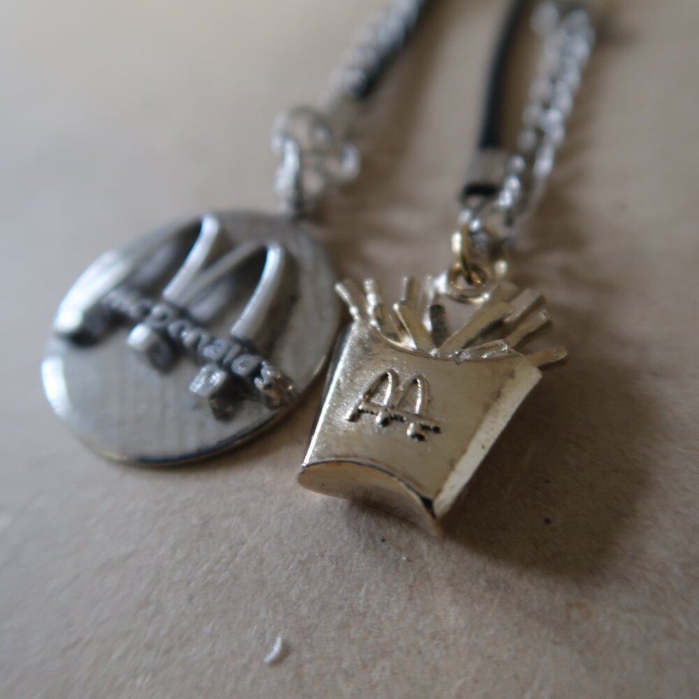 McDonald's Fries Charm + Logo Pendant Necklace Bundle Gold Silver Tone 2PC